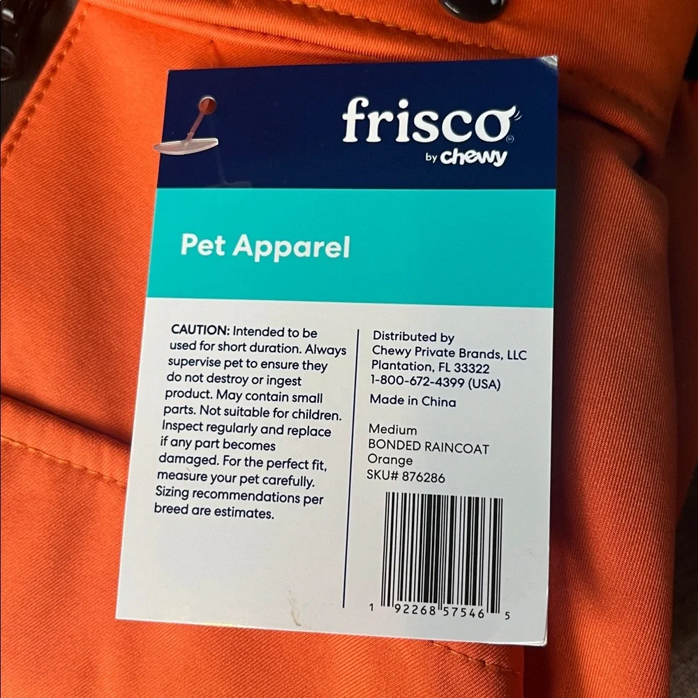 Frisco Bonded Wind & Water Resistant Dog & Cat Coat With Removable Hood Orange